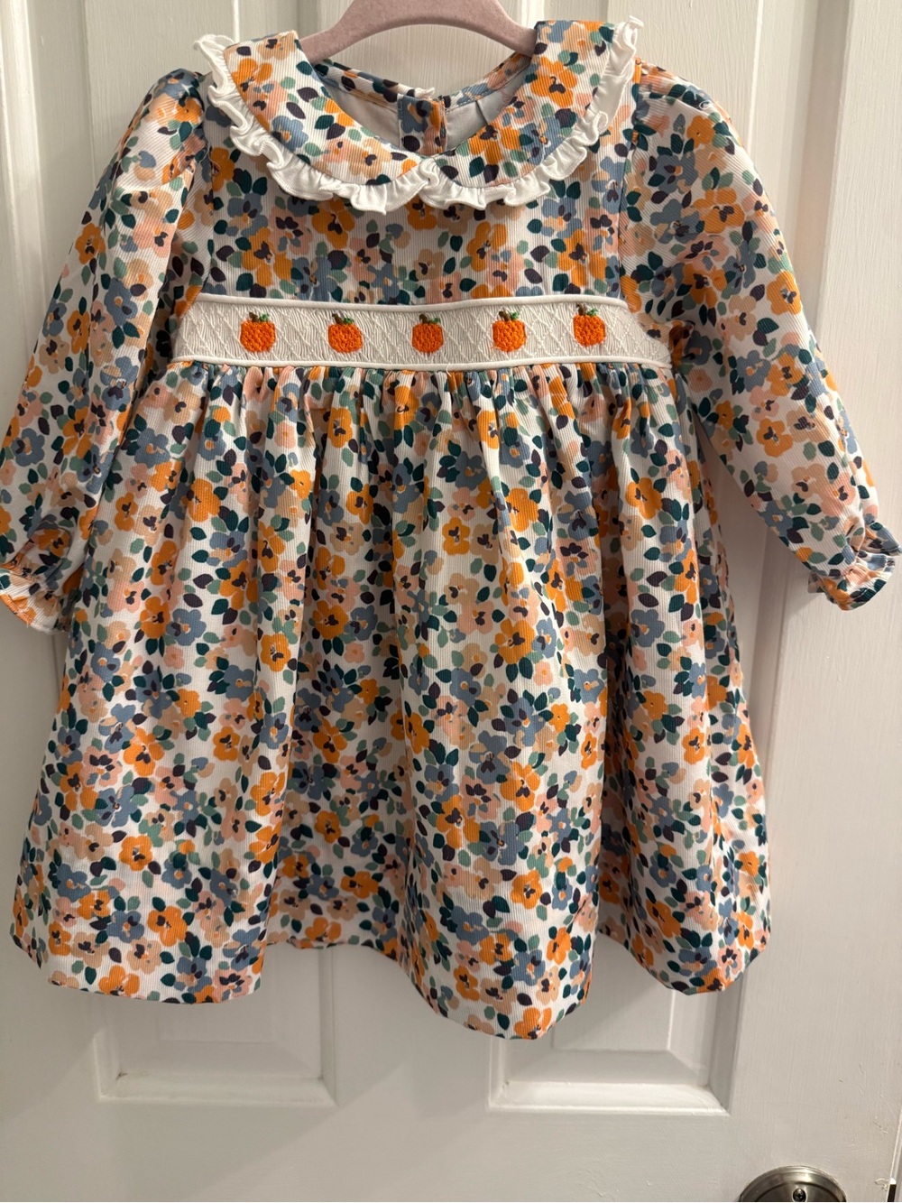 Lillie & Lilah Smocked Pumpkin Floral Dress 12 Months Fall